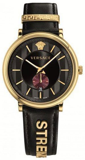 Versace V-Circle Manifesto Edition Black Dial Black Leather Strap Watch for Men - VBQ050017