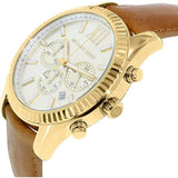 Michael Kors Lexington Chronograph Gold Dial Brown Leather Strap Watch For Men - MK8447