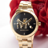 Michael Kors Runway Quartz Black Dial Gold Steel Strap Watch For Women - MK6682