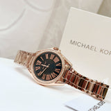 Michael Kors Kacie Three Hand Black Dial Rose Gold Steel Strap Watch for Women - MK6930