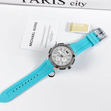 Michael Kors Sidney Multifunction Analog White Dial Turquoise Silicone Strap Watch For Women - MK7246