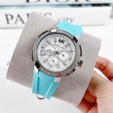 Michael Kors Sidney Multifunction Analog White Dial Turquoise Silicone Strap Watch For Women - MK7246