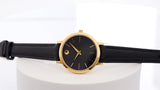 Movado Ultra Slim Black Dial Black Leather Strap Watch For Women -  0607095