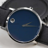 Movado Museum Classic Blue Dial Black Leather Strap Watch for Men - 0607197