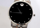 Movado Museum Classic Diamonds Black Dial Silver Steel Strap Watch for Men - 0607201