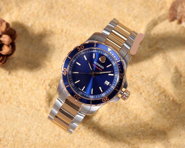 Movado Series 800 Blue Dial Two Tone Steel Strap Watch for Men Watch for Men