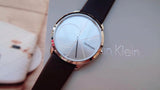 Calvin Klein Minimal Silver Dial Brown Leather Strap Watch for Men - K3M211G6