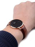 Daniel Wellington Classic St Mawes Black Dial Brown Leather Strap Watch For Men - DW00100124