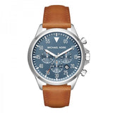 Michael Kors Lexington Chronograph Blue Dial Brown Leather Strap Watch For Men - MK8537