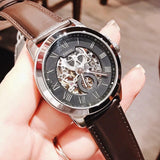 Fossil Grant Automatic Skeleton Black Dial Brown Leather Strap Watch for Men - ME3095