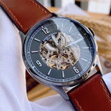 Fossil Forrester Automatic Skeleton Grey Dial Brown Leather Strap Watch for Men - ME3178