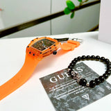 Guess Phoenix Multifunction Black Dial Orange Rubber Strap Watch For Men - GW0203G10