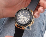 Guess Matrix Multifunction Gold Dial Black Rubber Strap Watch For Men - GW0423G2