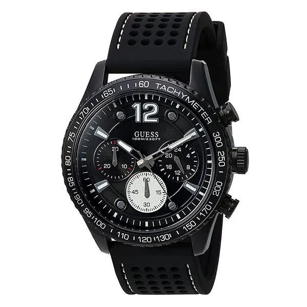 Guess Fleet Chronograph Black Dial Black Rubber Strap Watch for Men