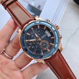 Guess Pinnacle Chronograph Quartz Blue Dial Brown Leather Strap Watch For Women - W0673G3