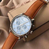 Michael Kors Lexington Chronograph Blue Dial Brown Leather Strap Watch For Men - MK8537