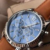 Michael Kors Lexington Chronograph Blue Dial Brown Leather Strap Watch For Men - MK8537