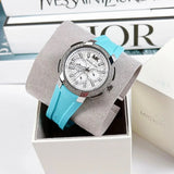 Michael Kors Sidney Multifunction Analog White Dial Turquoise Silicone Strap Watch For Women - MK7246