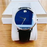 Movado Museum Classic Blue Dial Black Leather Strap Watch for Men - 0607197