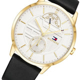 Tommy Hilfiger Hunter White Dial Black Leather Strap Watch for Men - 1791606