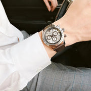 Versace Classic Chronograph Quartz Silver Dial Brown Leather Strap Watch For Men - VEV700119