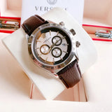 Versace Classic Chronograph Quartz Silver Dial Brown Leather Strap Watch For Men - VEV700119