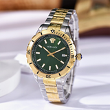 Versace Hellenyium Quartz Green Dial Two Tone Steel Strap Watch For Men - VE3A00720