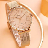 Fossil Jacqueline Quartz Rose Gold Dial Rose Gold Mesh Strap Watch for Women - ES4628