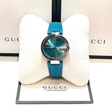 Gucci Interlocking Quartz Blue Dial Blue Leather Strap Watch For Women - YA133315