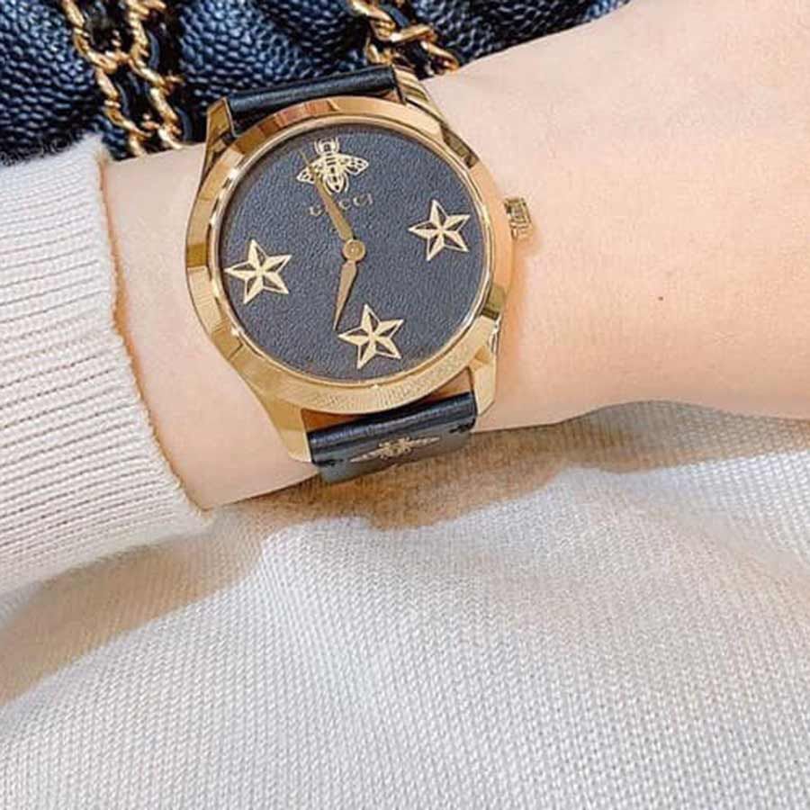 GUCCI Gタイムレス ビー 時計 ブラック×ゴールド ya1264055 GUCCI G-Timeless 38MM QTZ Star/Bee Dial Gold PVD Leather Watch