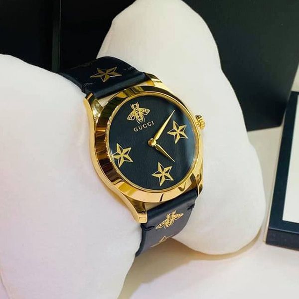 GUCCI Gタイムレス ビー 時計 ブラック×ゴールド ya1264055 GUCCI G-Timeless 38MM QTZ Star/Bee Dial Gold PVD Leather Watch