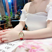 Guess Trend Dragon Gold Dial Red Leather Strap Watch For Women - GW0646L1
