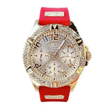 Guess Frontier Diamonds Gold Dial Red Rubber Strap Watch for Women - GW0045L2