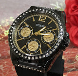 Guess Starlight Black Dial Black Rubber Strap Watch for Women - W0846L1