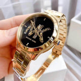 Michael Kors Runway Quartz Black Dial Gold Steel Strap Watch For Women - MK6682