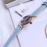 Versace V-Motif Grey Dial Blue Leather Strap Watch for Women - VERE00318