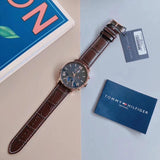 Tommy Hilfiger Alden Quartz Blue Dial Brown Leather Strap Watch for Men - 1791308