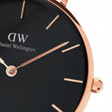 Daniel Wellington Classic Petite Bondi Black Dial White Leather Strap Watch For Women - DW00100283