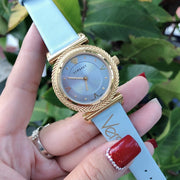 Versace V-Motif Grey Dial Blue Leather Strap Watch for Women - VERE00318