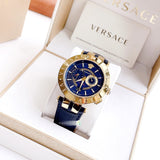 Versace V-Race Multifunction Quartz Blue Dial Blue Leather Strap Watch For Men - VEBV00219