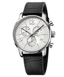 Calvin Klein City Chronograph Silver Dial Black Leather Strap Watch for Men - K2G271C6