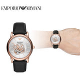 Emporio Armani Luigi Automatic Silver Dial Black Leather Strap Watch For Men - AR60013