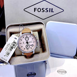 Fossil Original Boyfriend Sport Chronograph Beige Dial Brown Leather Strap Watch for Women - ES4046