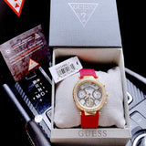 Guess Solstice Diamonds Gold Dial Red Rubber Strap Watch for Women - GW0484L1