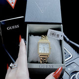 Guess Vanity Diamonds Silver Dial Gold Steel Strap Watch for Women - W1030L2