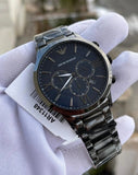 Emporio Armani Giovanni Chronograph Blue Dial Grey Steel Strap Watch For Men - AR11348