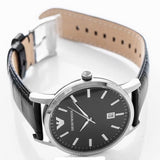 Emporio Armani Classic Quartz Black Dial Black Leather Strap Watch For Men - AR2429