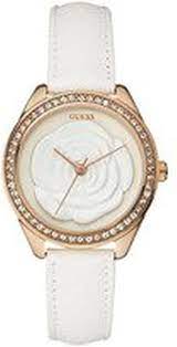 Guess Mini Rose Diamonds White Dial White Leather Strap Watch For Women - U85142l3