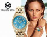 Michael Kors Lexington Quartz Blue Dial Gold Steel Strap Watch For Women - MK3271
