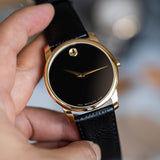 Movado Museum Black Dial Black Leather Strap Watch For Men - 0607014